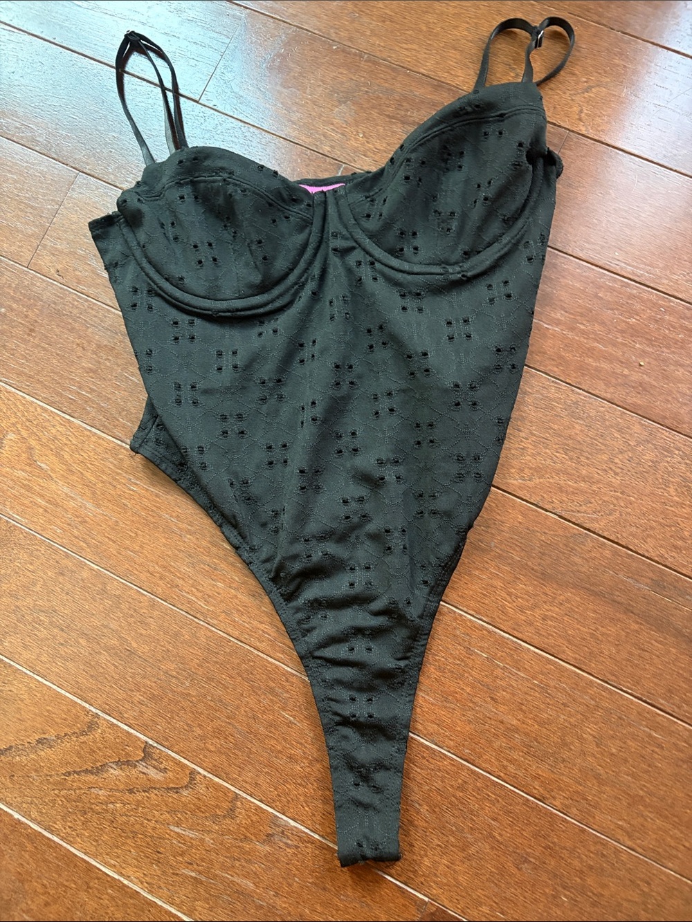 Edikted Black Eyelet One-Piece Bodysuit